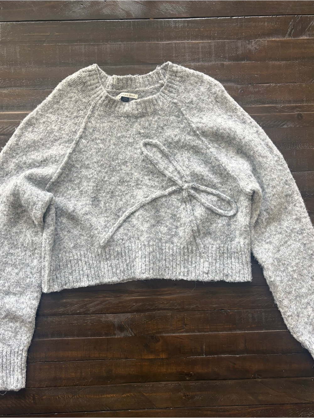 American Eagle Outfitters Gray Crewneck Cropped Sweater with Side Bow M